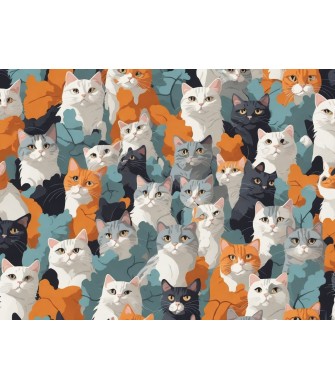 Sayılarla Boyama Seti (Renkli baskı Çerçeveli) 40x50 cm Kedi Duvarı