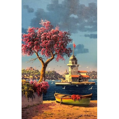 Sayılarla Boyama Seti (Renkli baskı Çerçeveli) 40x50 cm Kız Kulesi ve Martılar