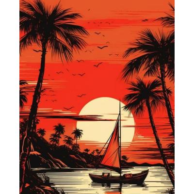 Sayılarla Boyama Seti (Renkli baskı Çerçeveli) 40x50 cm Gün Batımı