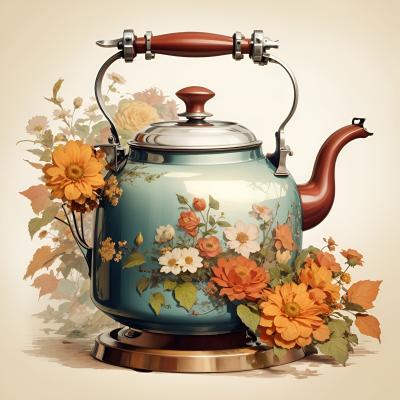 Sayılarla Boyama Seti (Renkli baskı Çerçeveli) 40x50 cm Papatyalı Çaydanlık